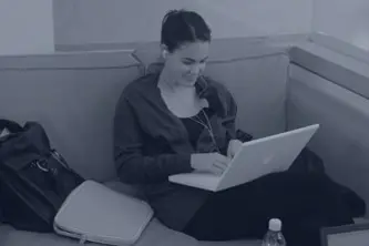 A woman on a black and white computer
