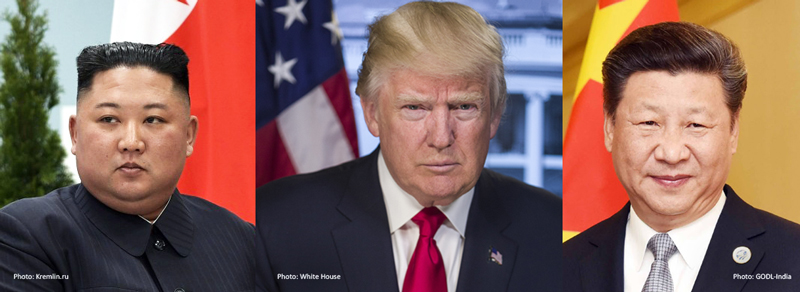 Kim Jong-un, Donald Trump and Xi Jinping