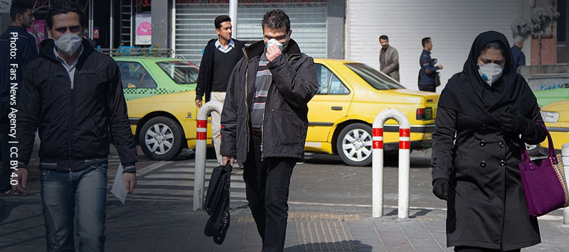 The Iranian street - people wearing masks