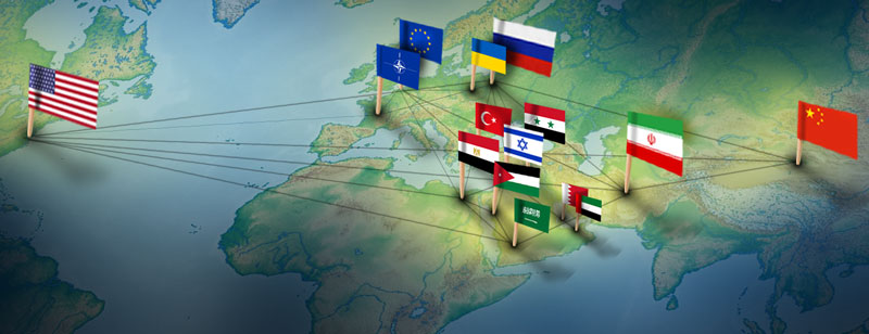 World map with flags